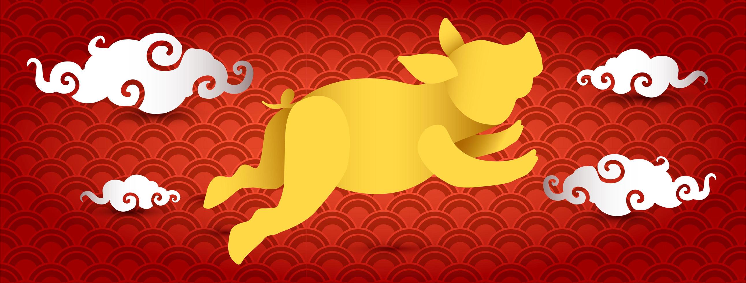 Pig paper cut 3d banner design vector