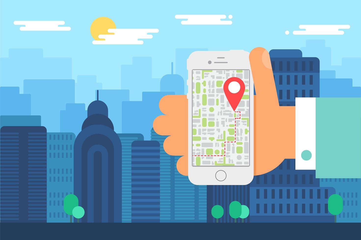 navegación de la ciudad móvil con la aplicación de mapas para teléfonos inteligentes vector