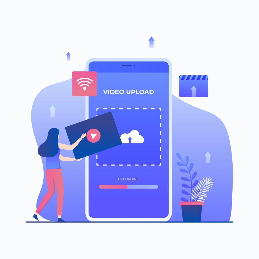 Flat illustration video upload concept vector