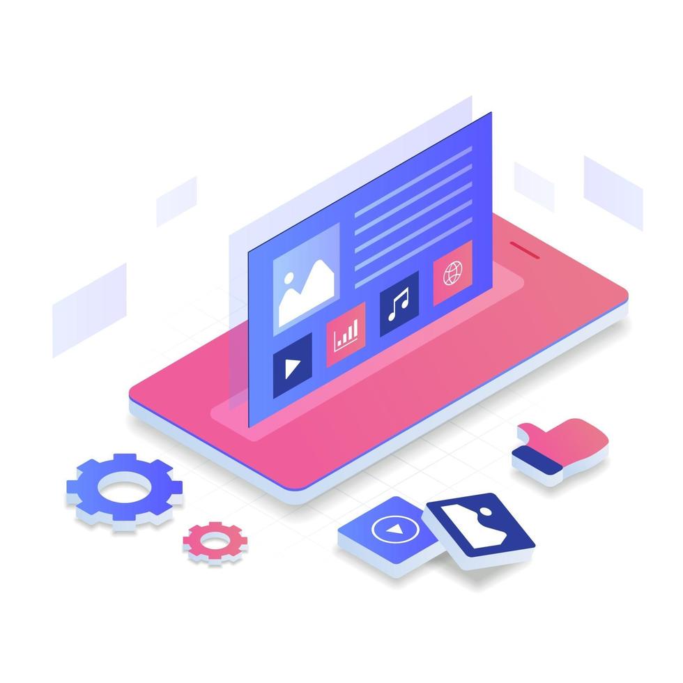 Internet content vector isometric illustration concept
