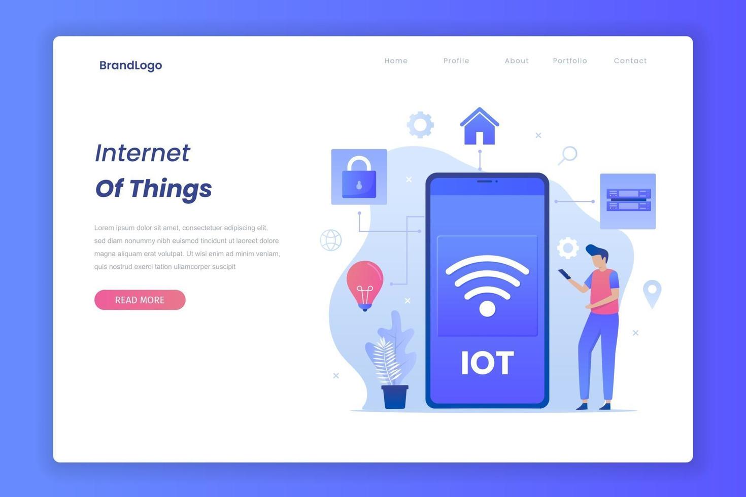 Landing page of internet of things concept vector