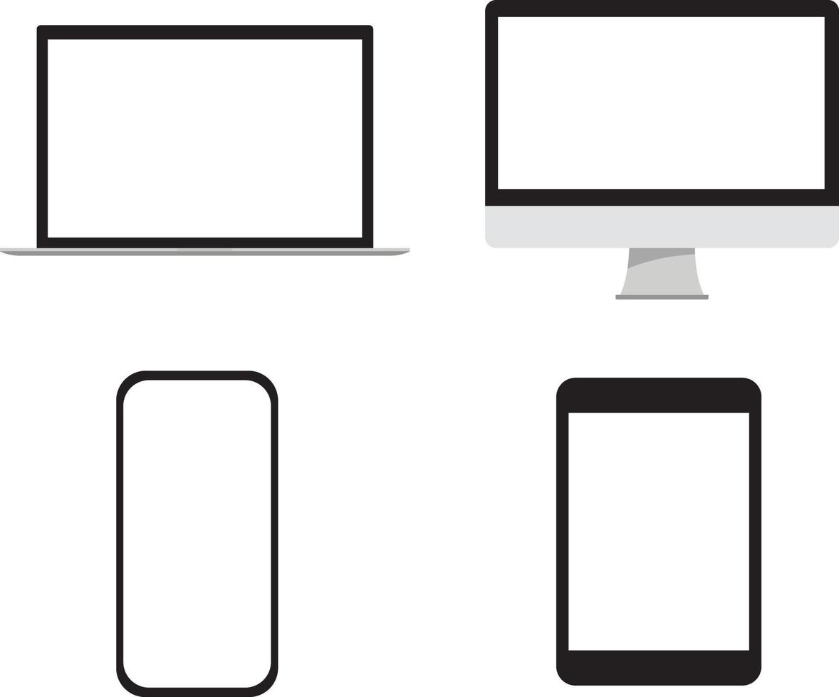 Desktop PC, smartphone, notebook, tablet, isolated on white background vector