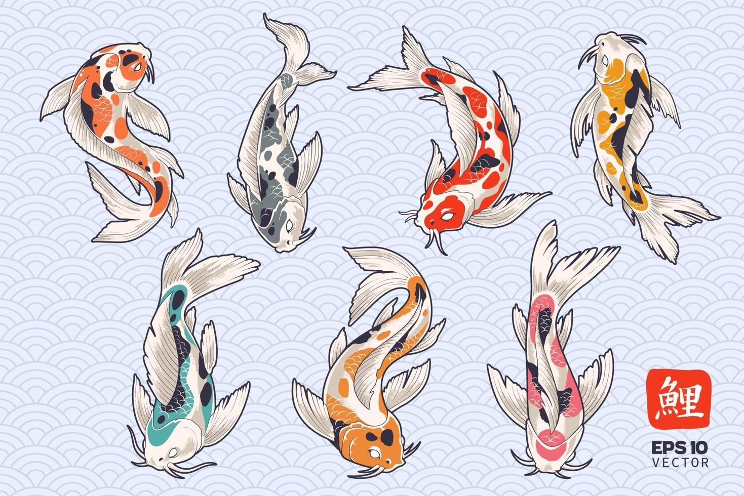 conjunto de vectores de peces koi