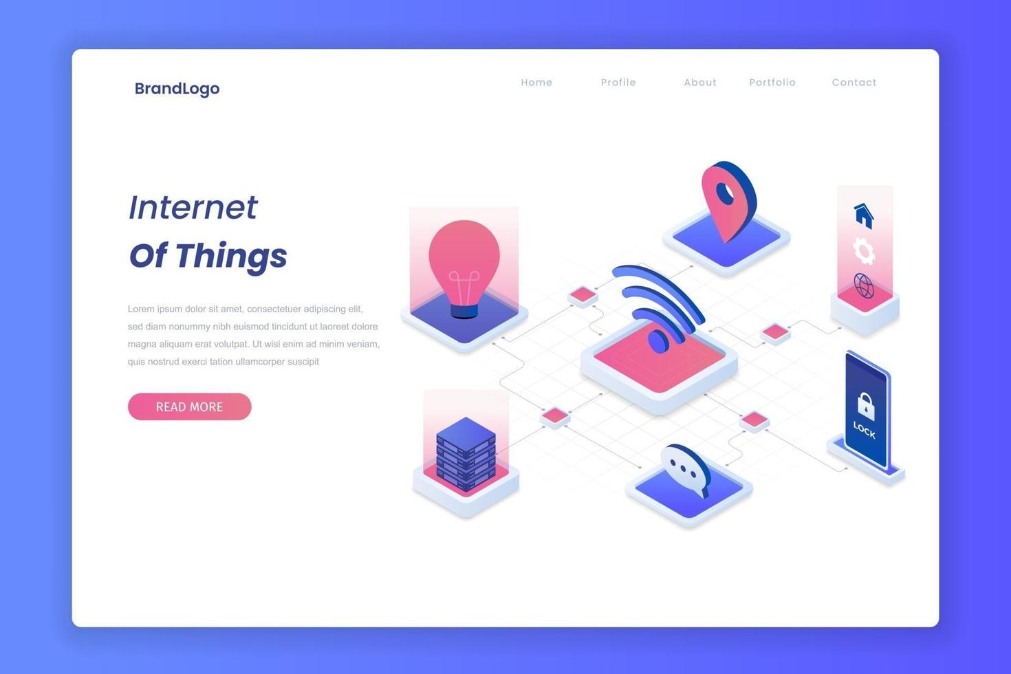 Internet of things isometric landing page concept vector