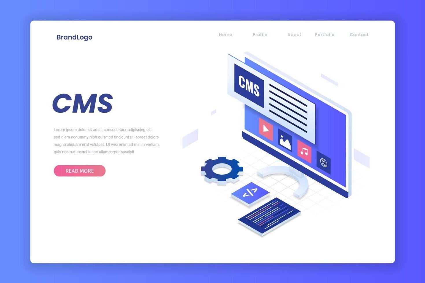 Content management system illustration landing page vector