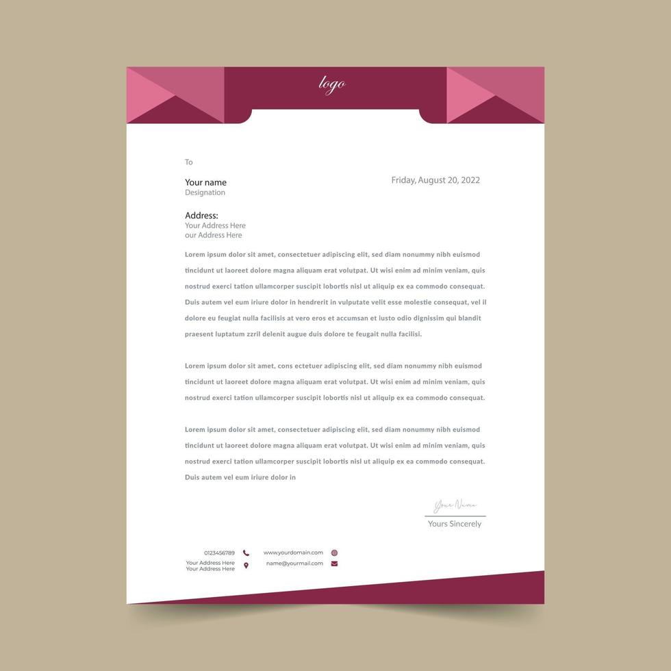 Pink Red Letterhead Pad Template Design vector