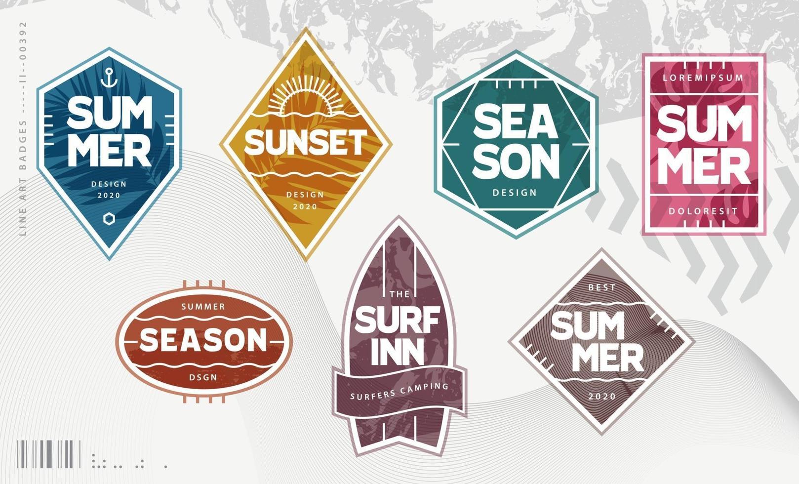 Line Art Geometric Summer Emblems Set vector