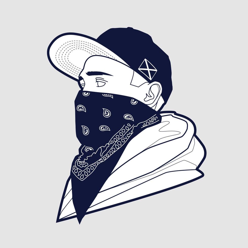 Man in Cap and Bandana Vector Art