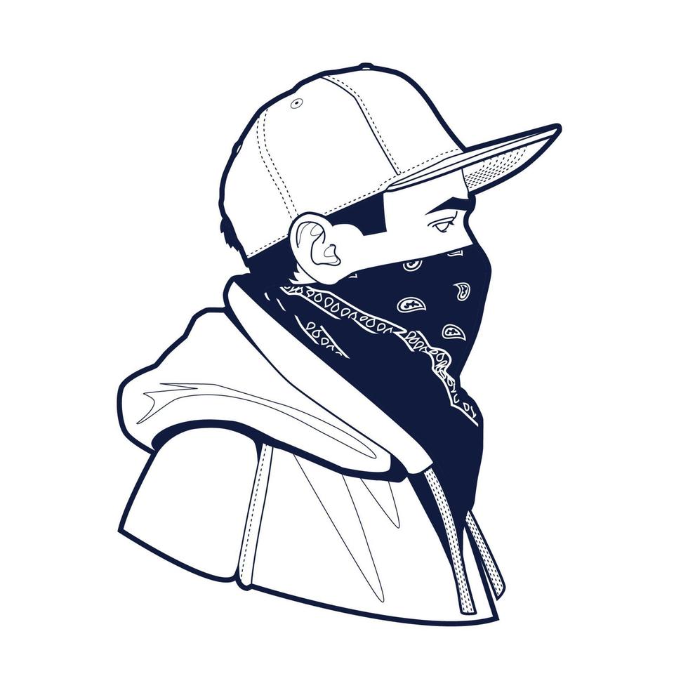 Man in Cap and Bandana Vector Art
