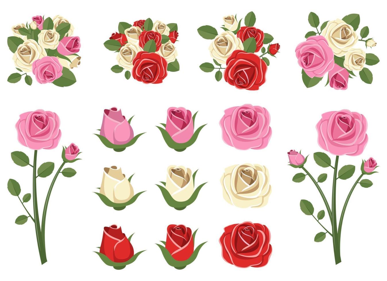 Conjunto de ilustración de diseño de vector de rosas vintage aislado sobre fondo blanco