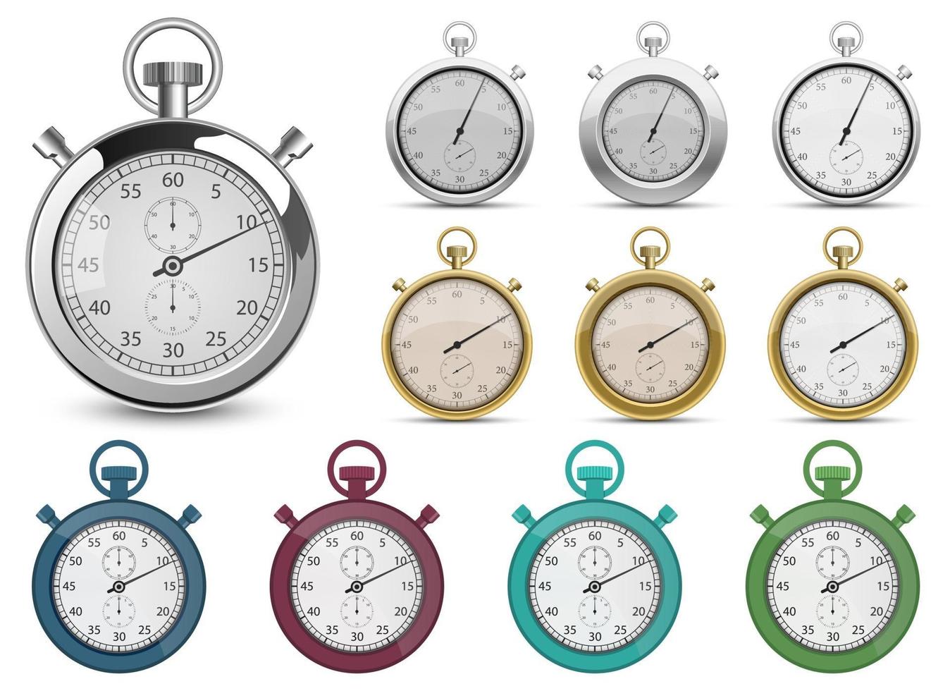 Retro stopwatch vector design illustration set isolated on white background