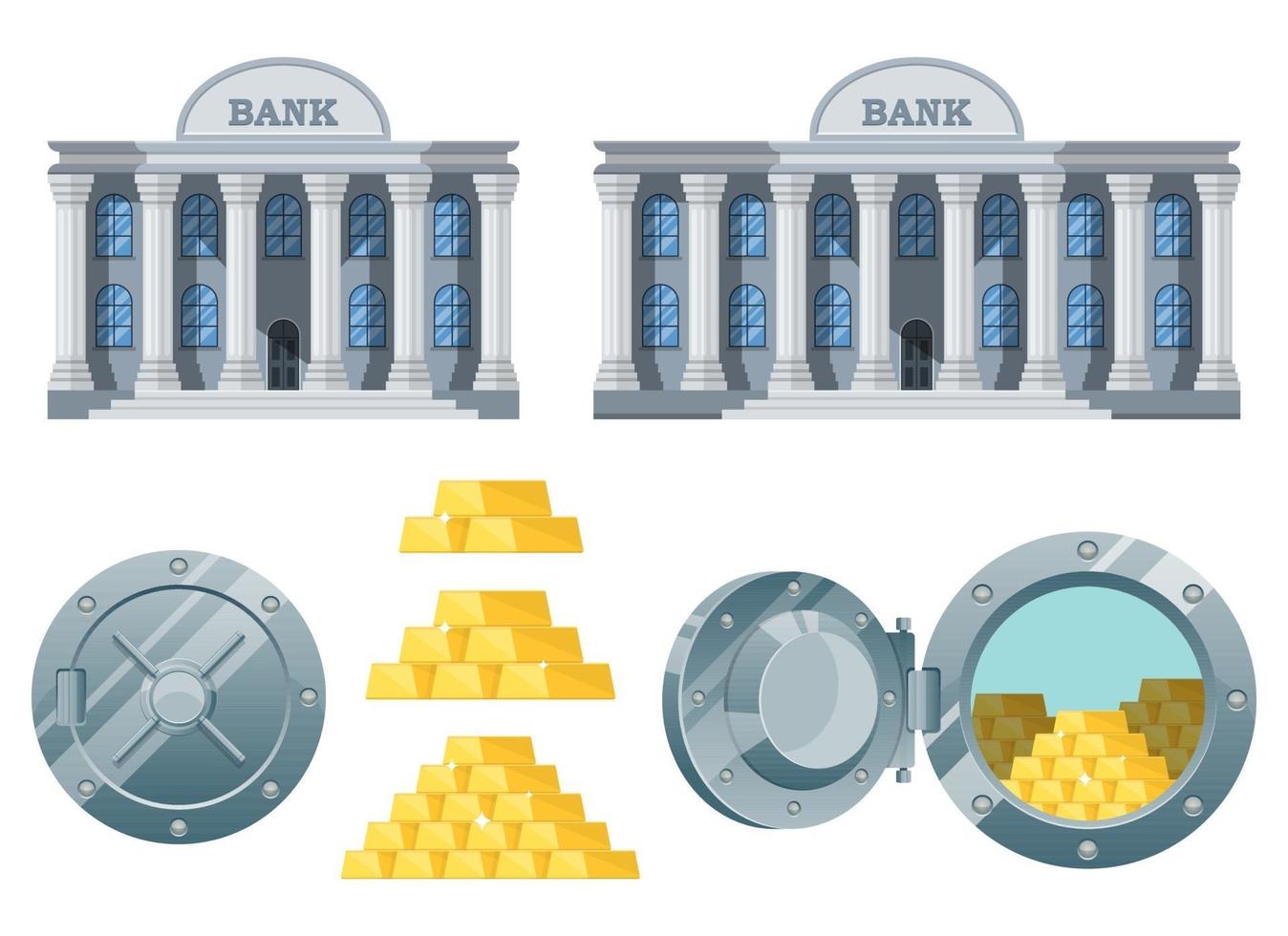 Stylish bank building vector design illustration set isolated on white background