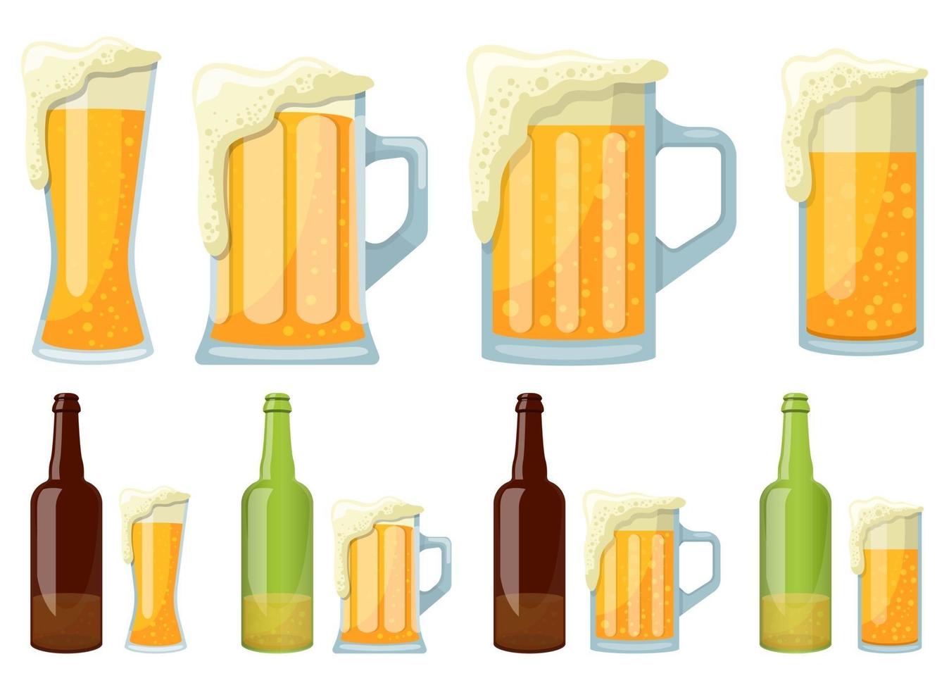 Mug and bottle of beer vector design illustration set isolated on white background