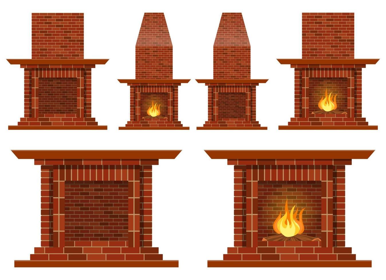 Stylish vintage fireplace vector design illustration set isolated on white background