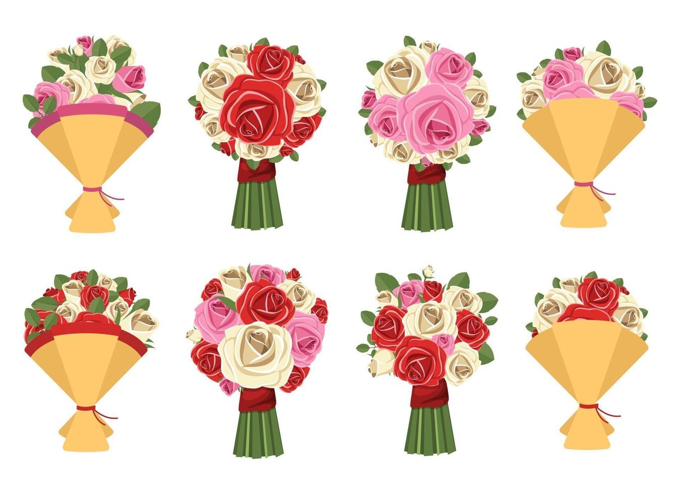 Flower bouquet vector design illustration set isolated on white background