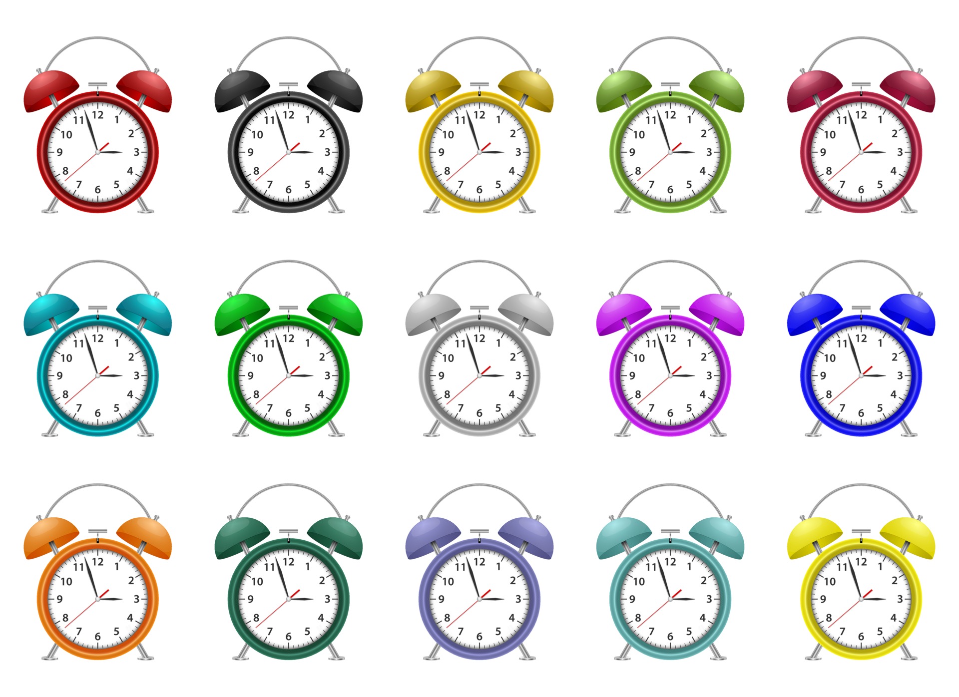 Alarm clock vector design illustration set isolated on white background