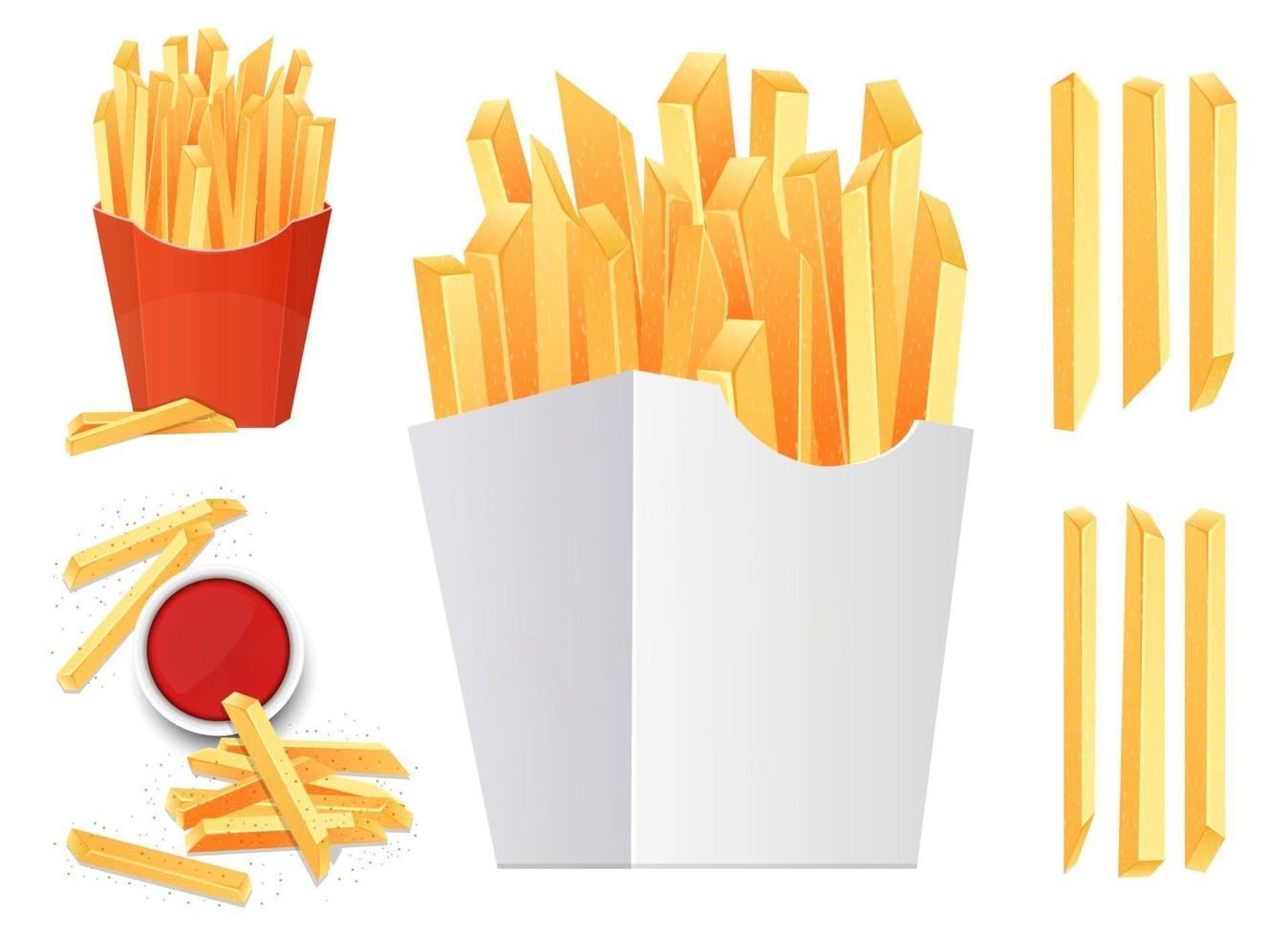 Conjunto de ilustración de diseño de vector de papas fritas aislado sobre fondo blanco