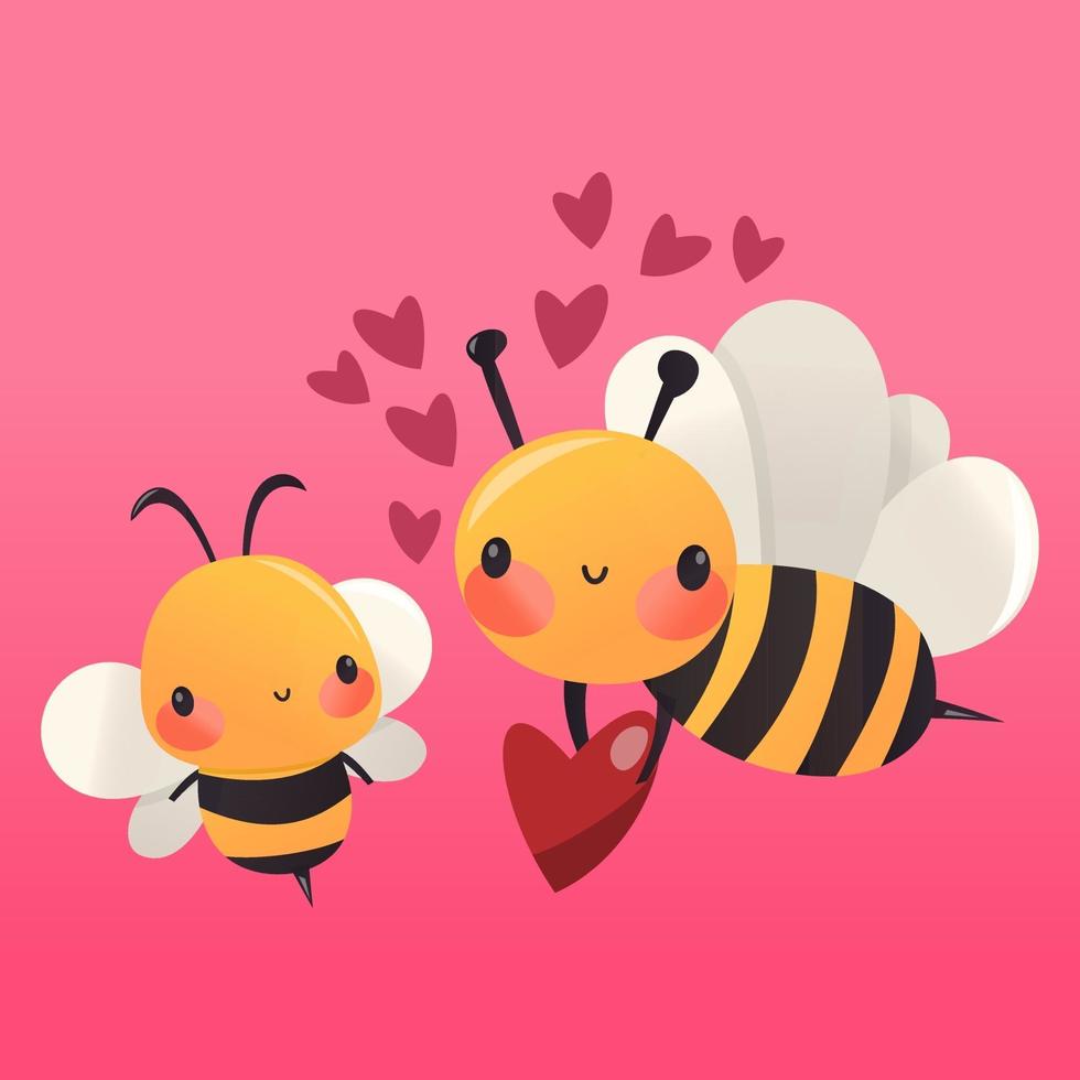 Super Cute Cartoon Honey Bees In Love vector