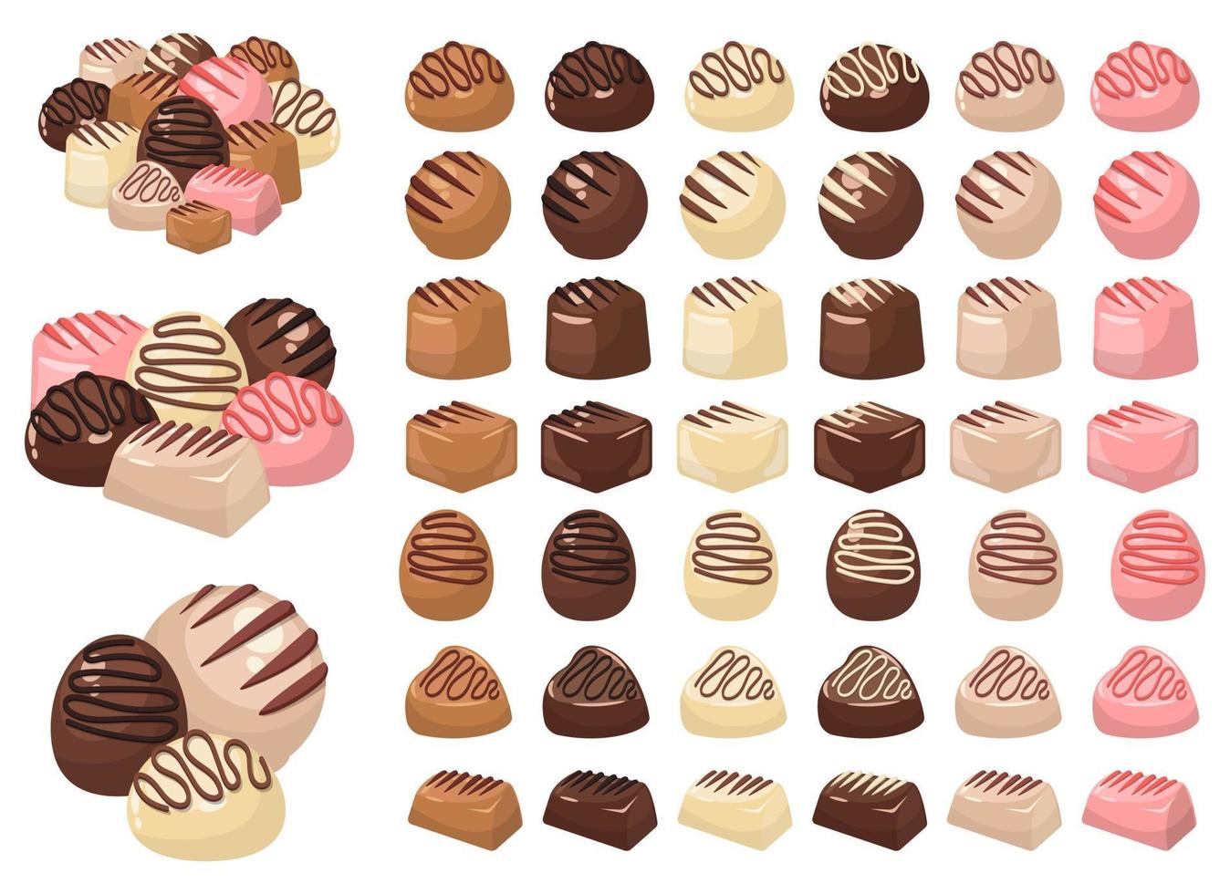 Chocolate candy vector design illustration set isolated on white