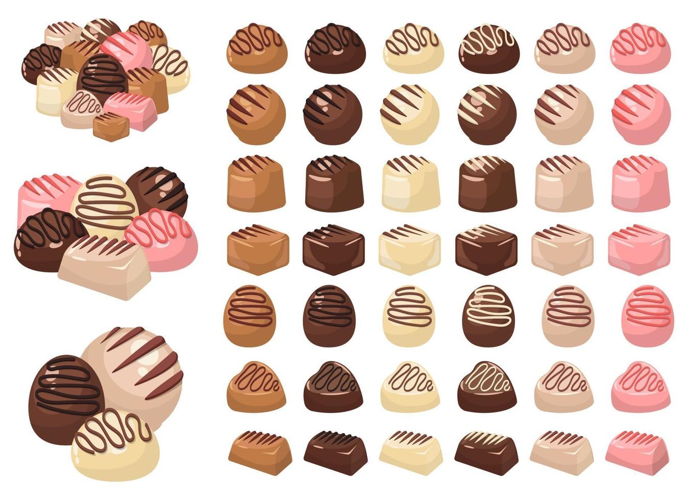 Chocolate candy vector design illustration set isolated on white background