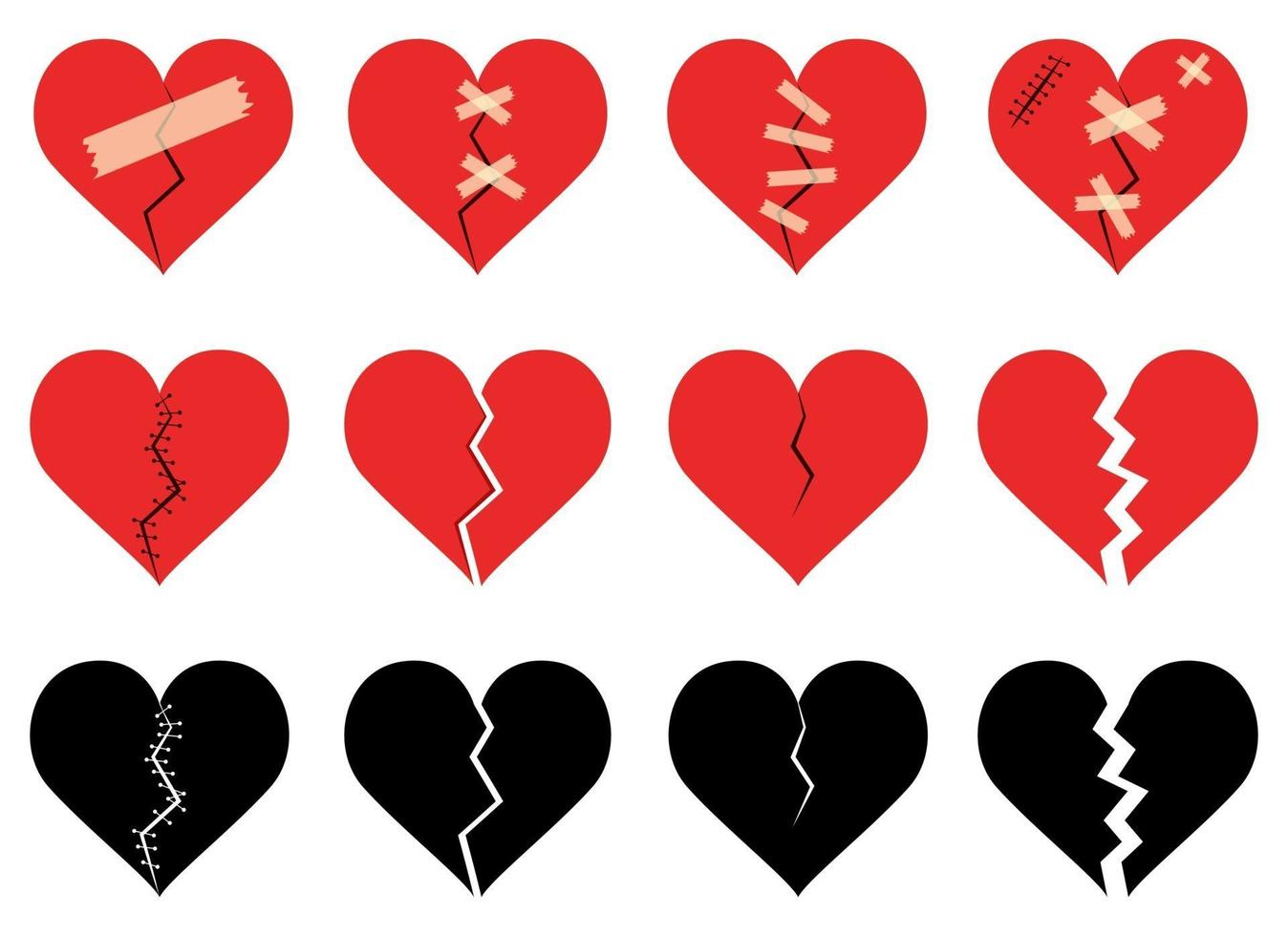 Broken heart set vector design illustration set isolated on white background