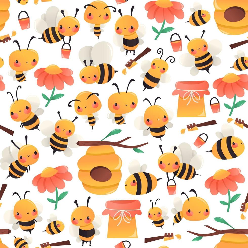 Fondo transparente de abejas de miel de dibujos animados super lindo vector