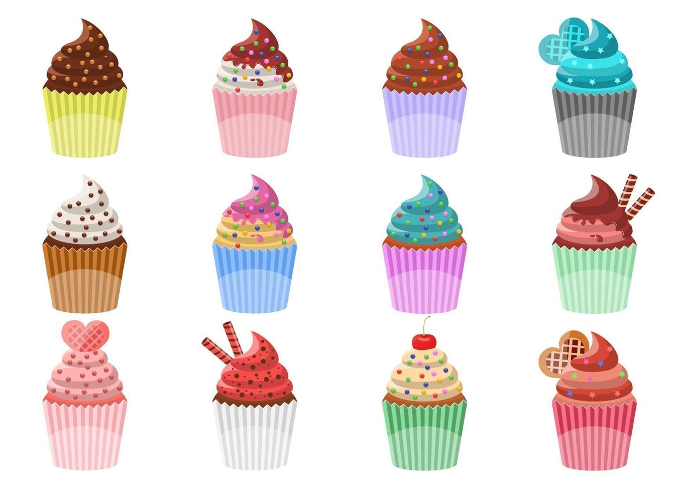 Delicious cupcake vector design illustration set isolated on white background