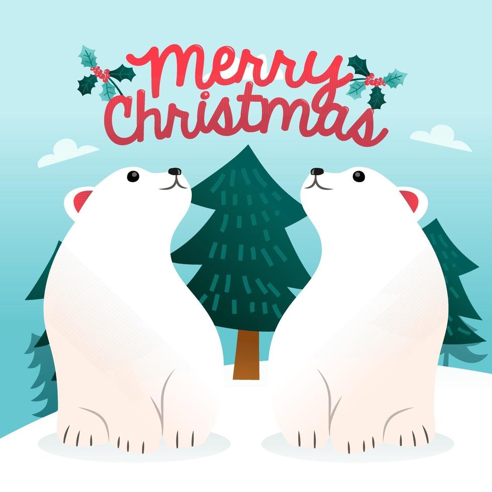 Cartoon Merry Christmas Polar Bears Winter vector