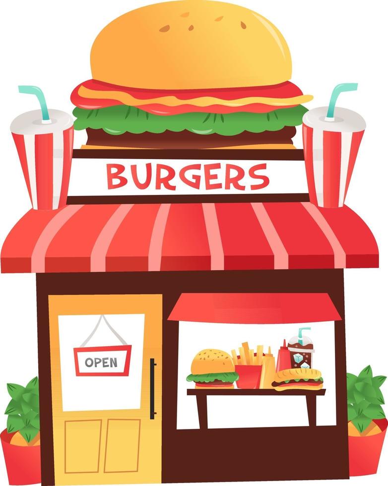 tienda de hamburguesas de dibujos animados 2004291 Vector en Vecteezy