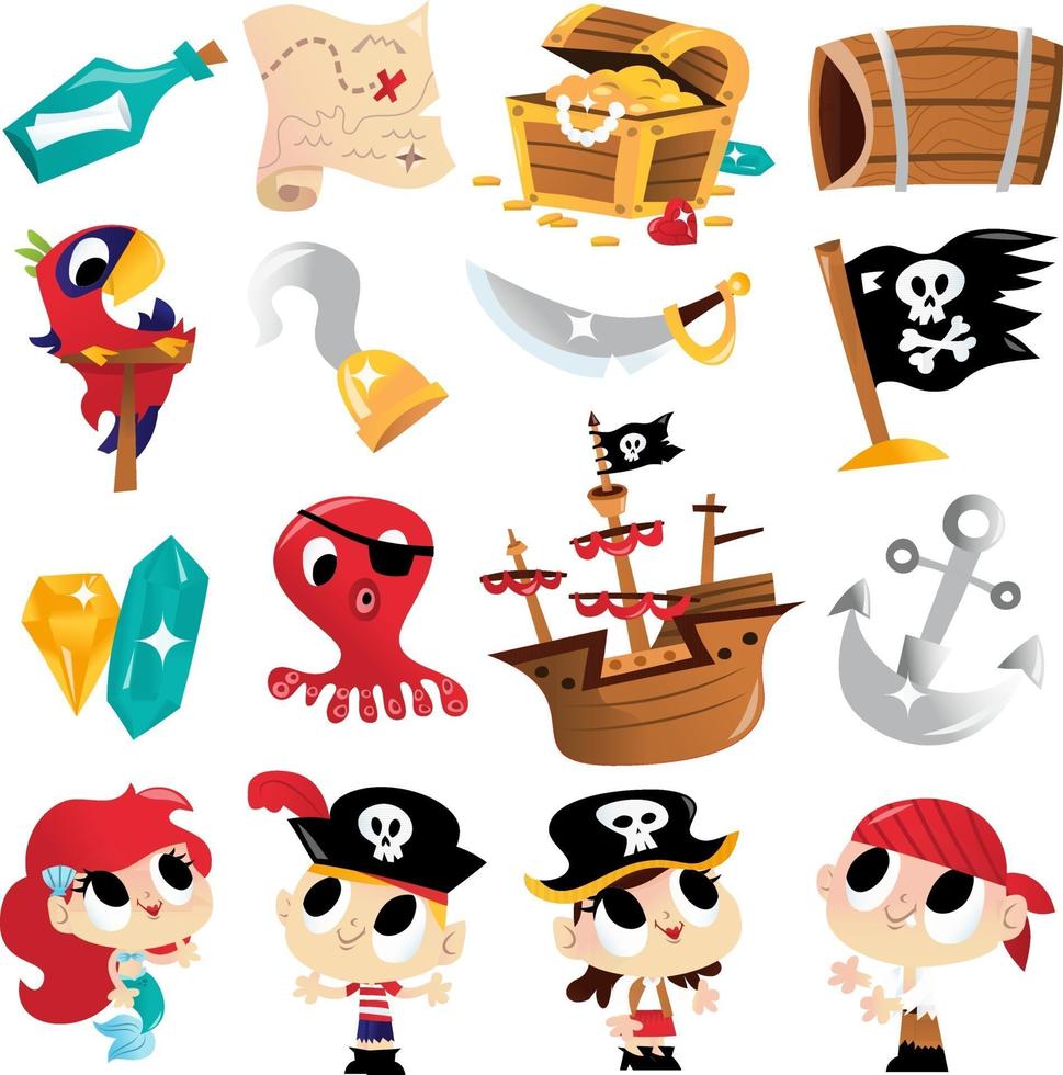 super lindo juego de aventuras piratas vector