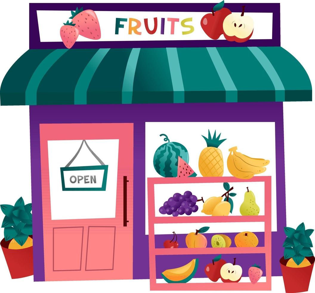 tienda de frutas de dibujos animados vector