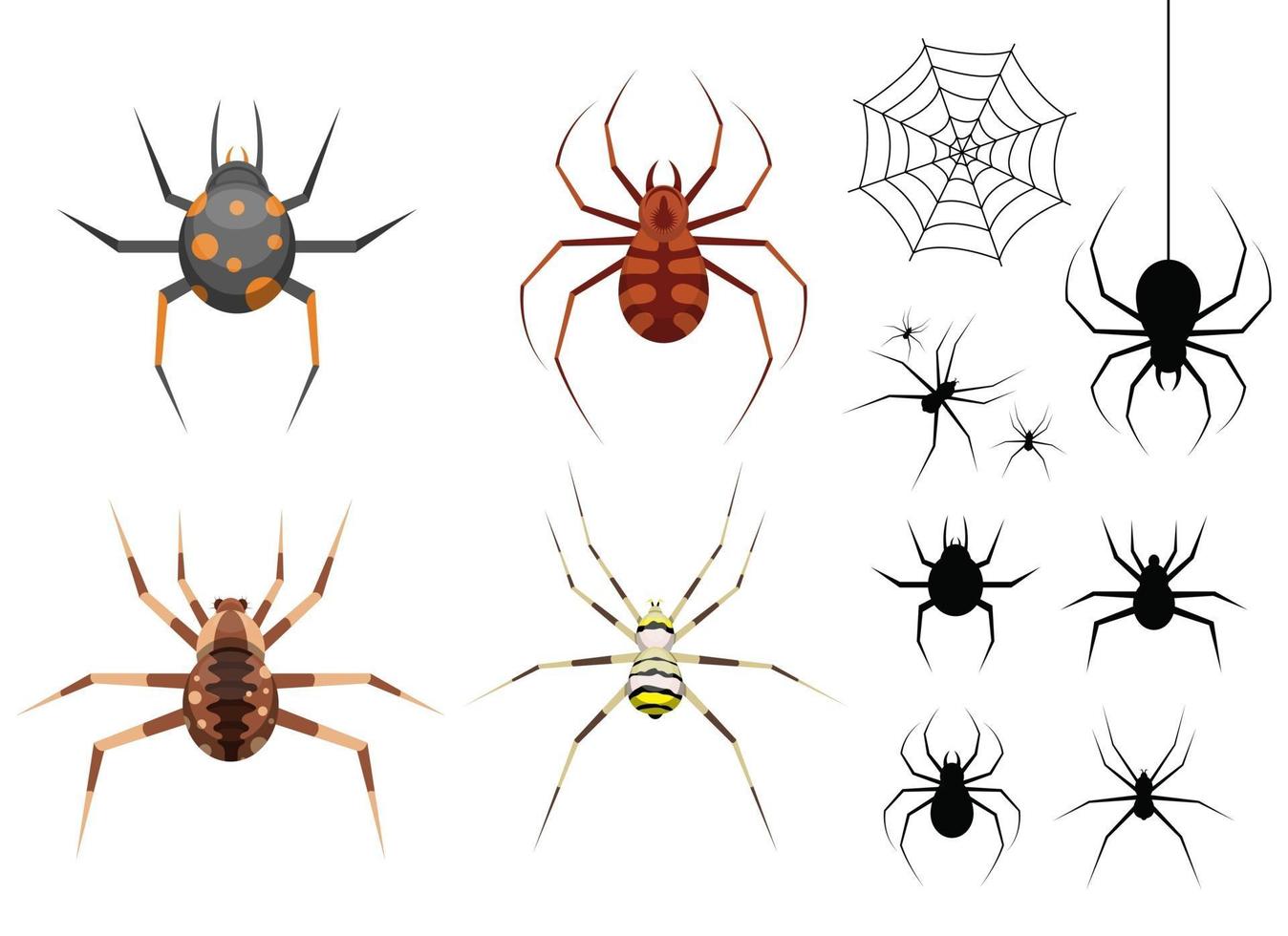 Conjunto de ilustración de diseño de vector de araña aislado sobre fondo blanco