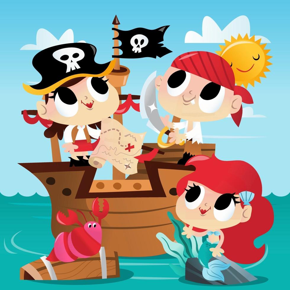 Super Cute Pirate Mermaid Ship Adventure vector