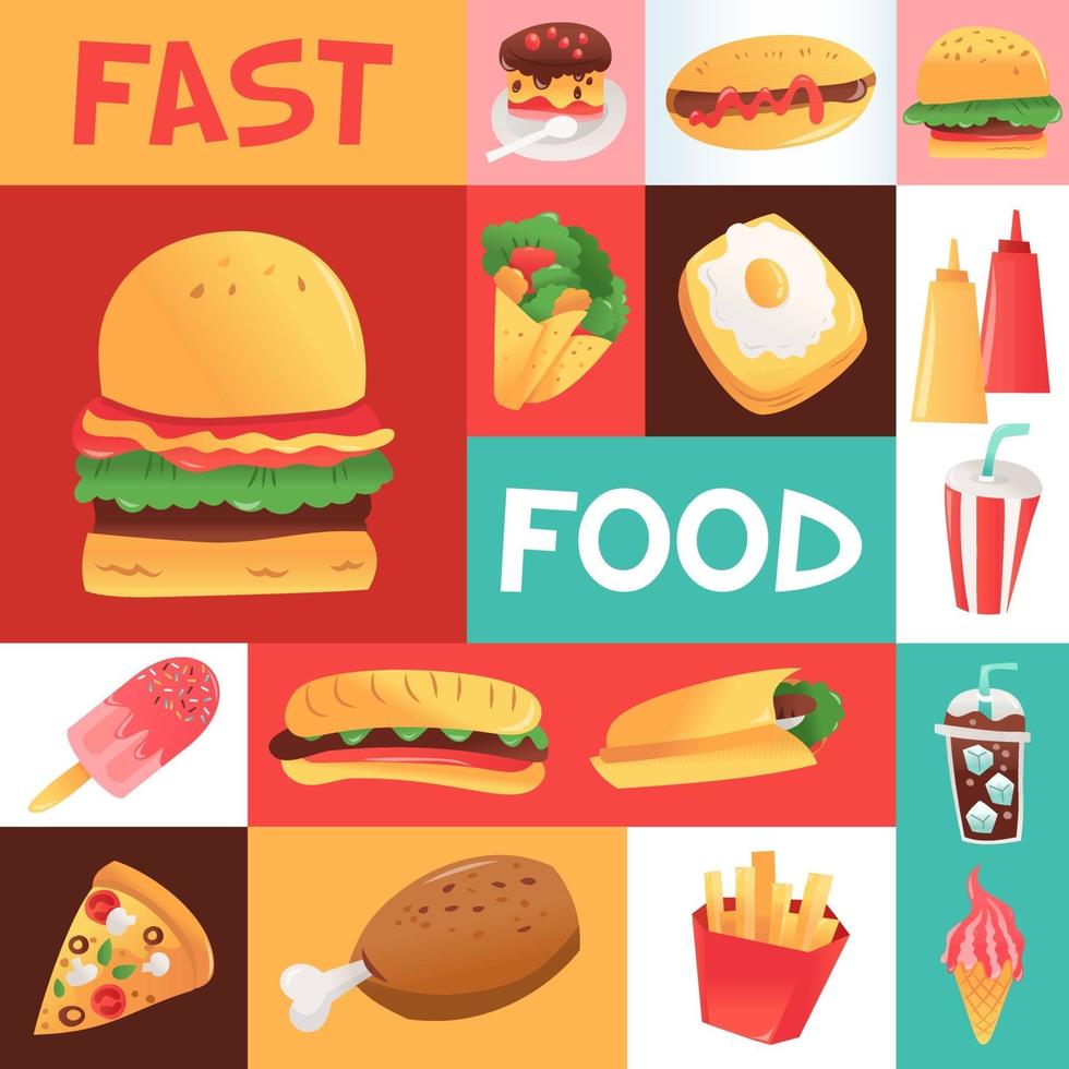 Super Fun Fast Food Seamless Mosaic vector