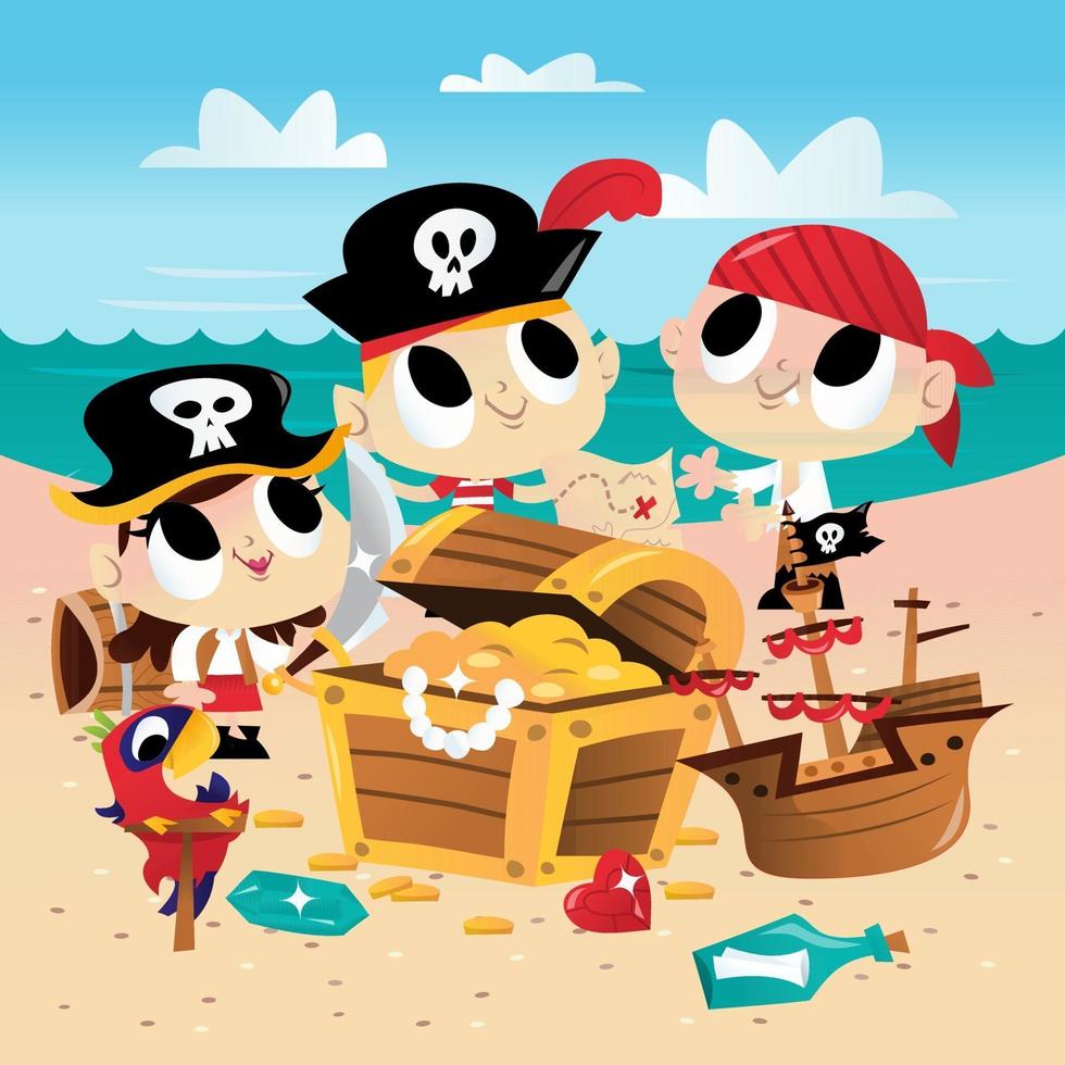 super linda aventura pirata playa de arena vector