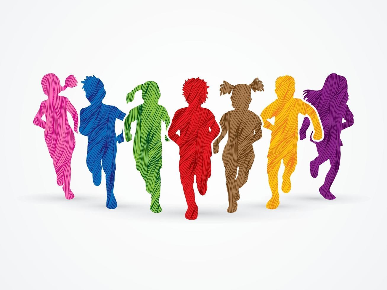 Children Running Together Front View vector