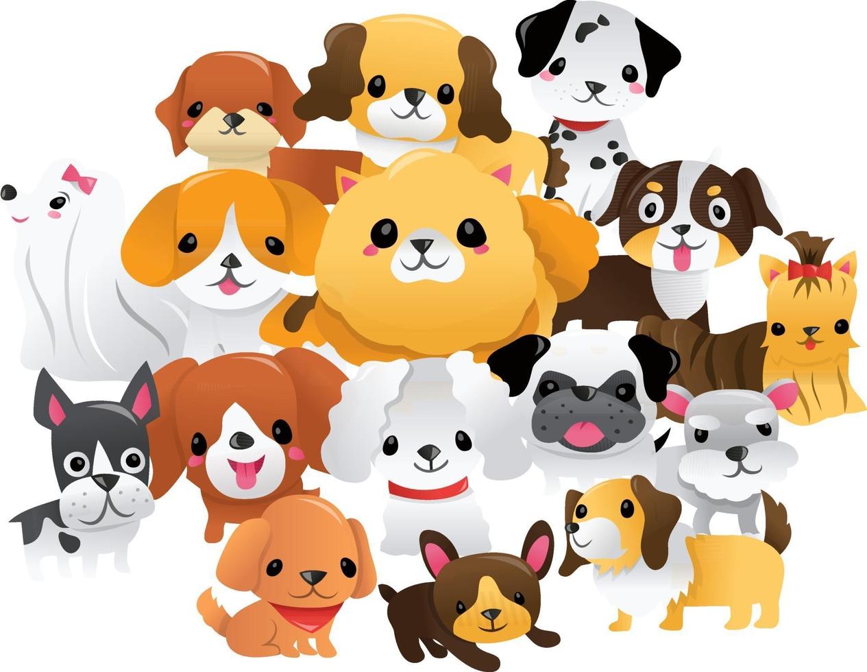 Super Cute Cartoon Puppies Group vector