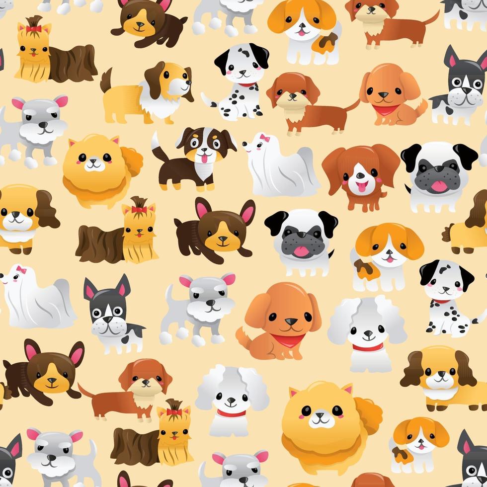 Super Cute Cartoon Puppies Seamless Pattern Background vector