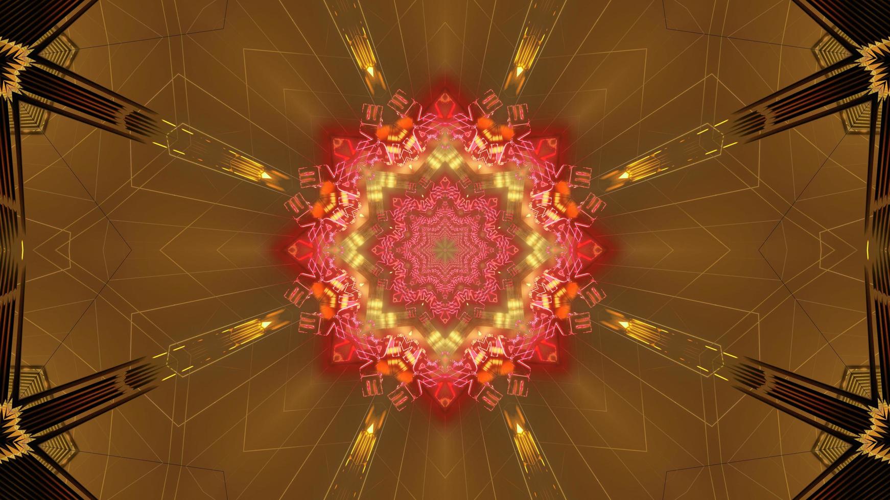 Gold, brown, and orange 3D tunnel kaleidoscope design illustration for background or wallpaper photo