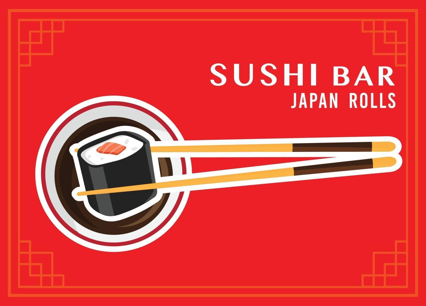 chopsticks with sushi roll vector