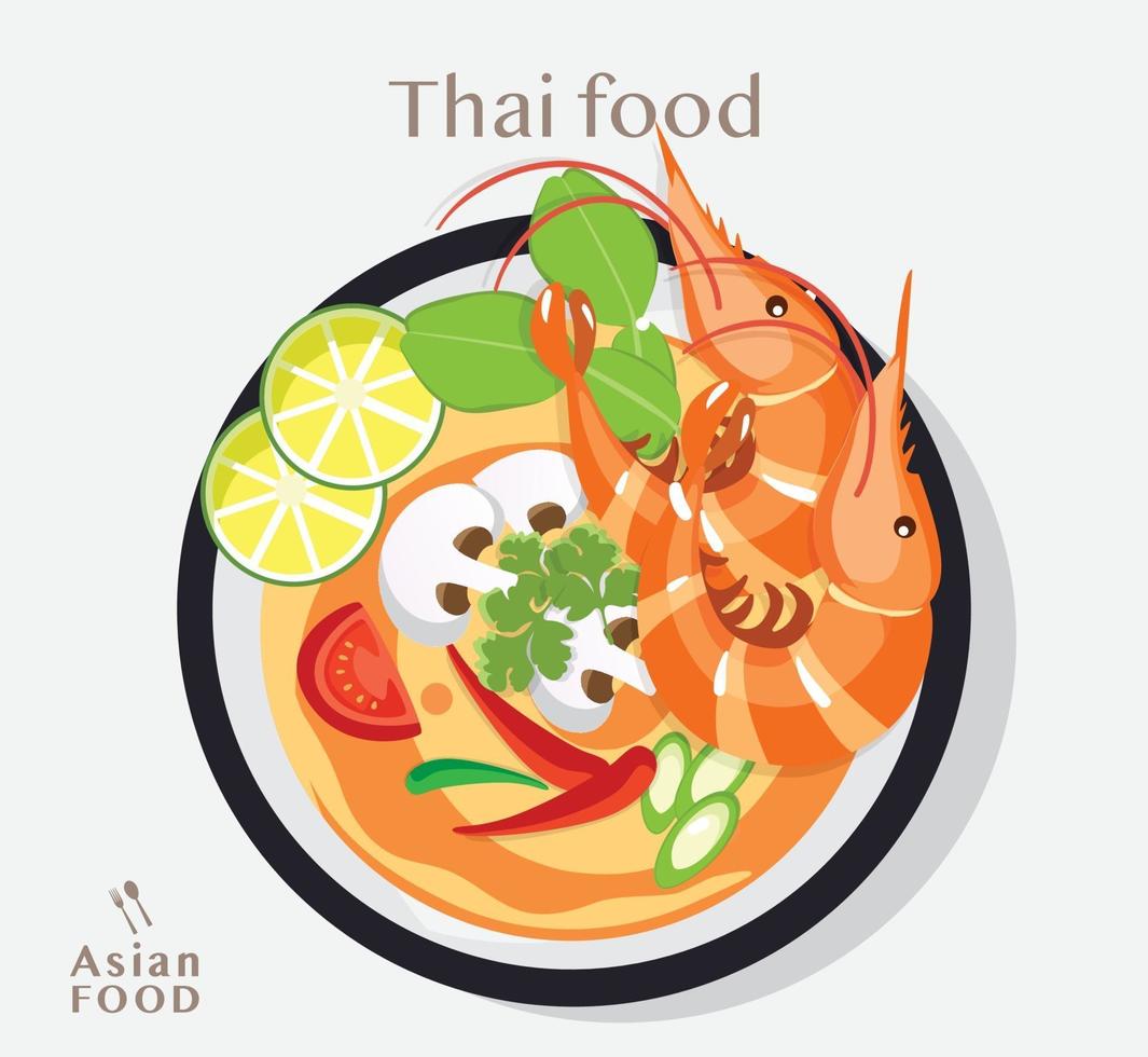 Thai food Tom yum kung dish vector