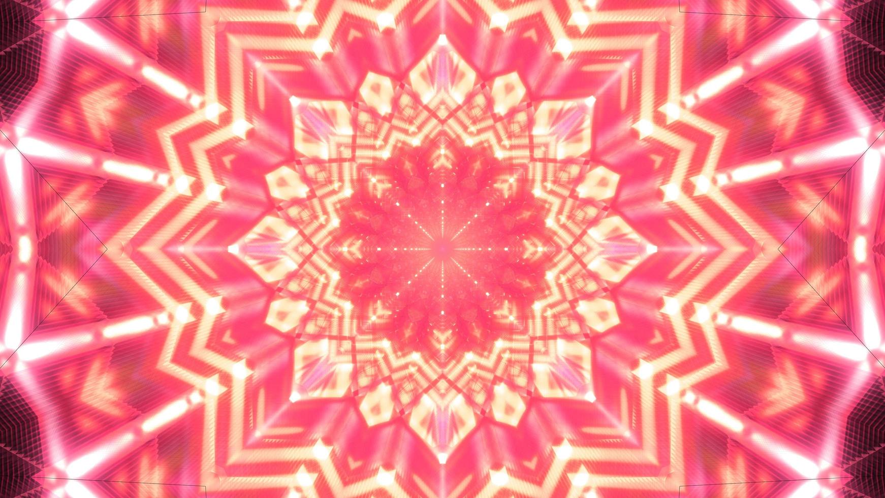 Red, pink, and white lights and shapes in 3D kaleidoscope design illustration for background or wallpaper photo