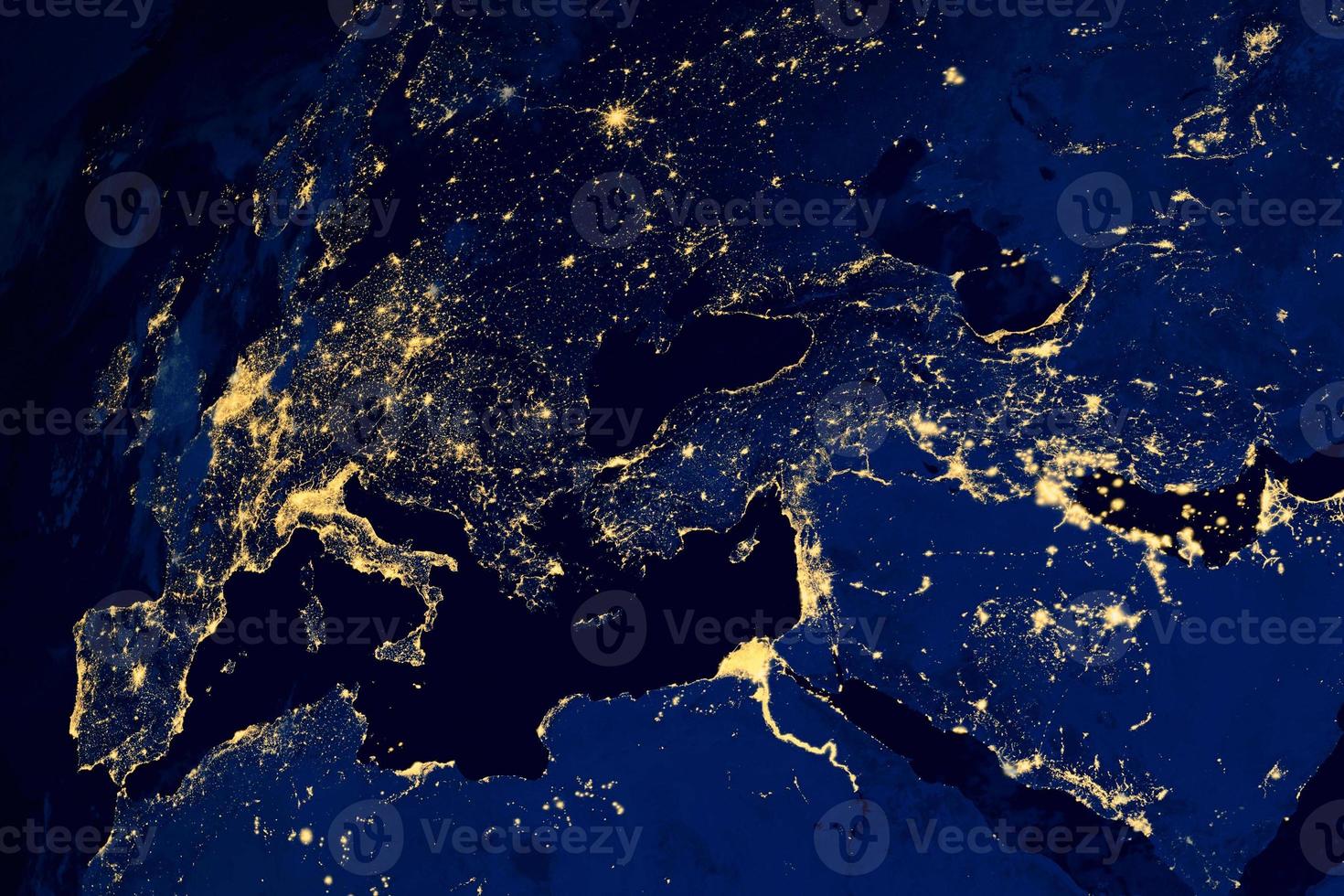 Satellite map of European cities at night photo