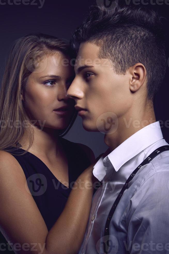 Fashion portrait of young beautiful couple photo