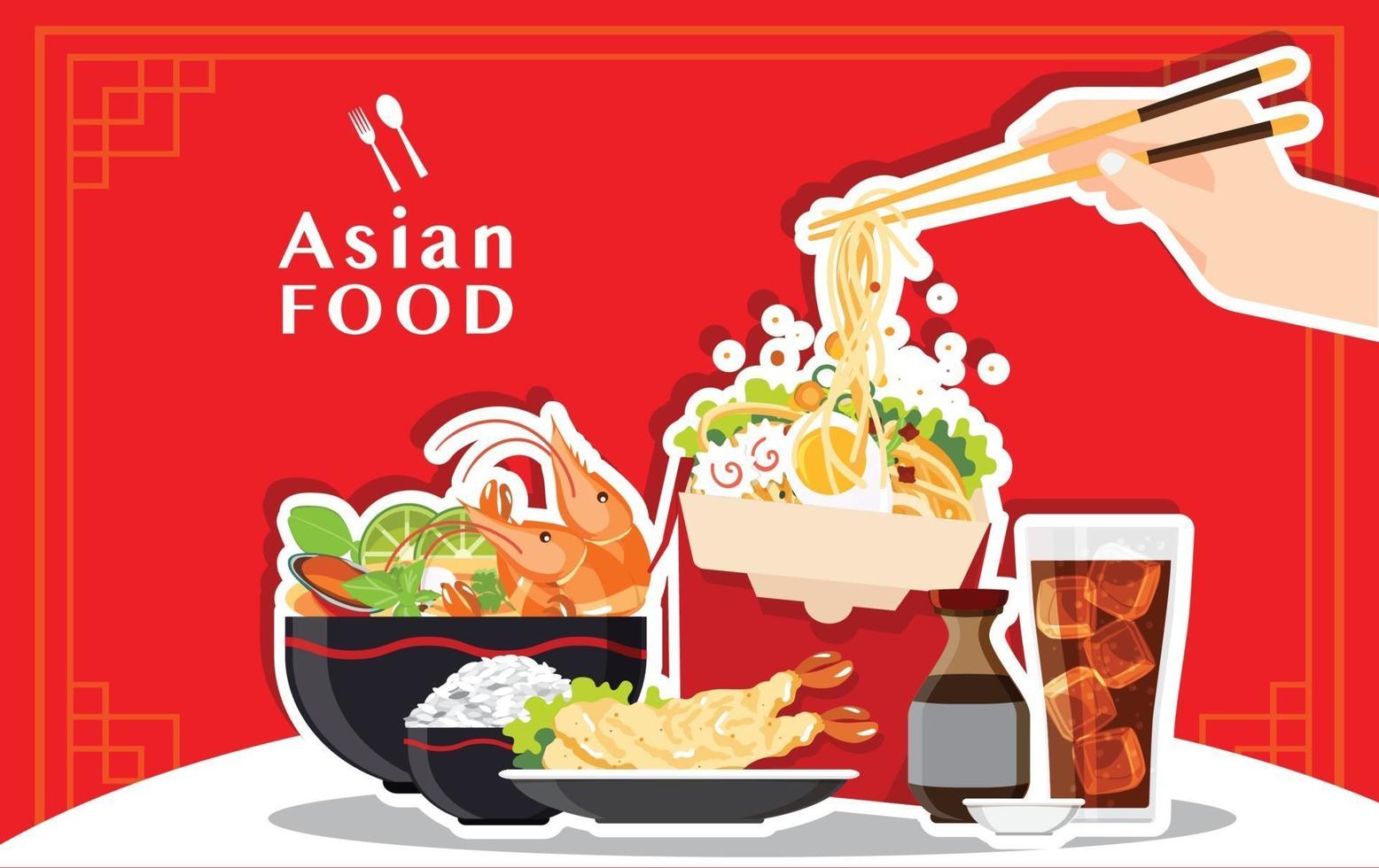 Traditional chinese soup with noodles asian food concept vector