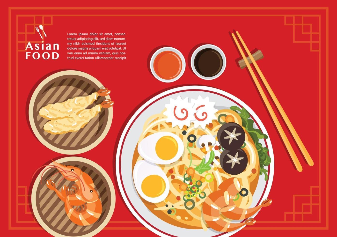 Traditional chinese soup with noodles asian food concept vector
