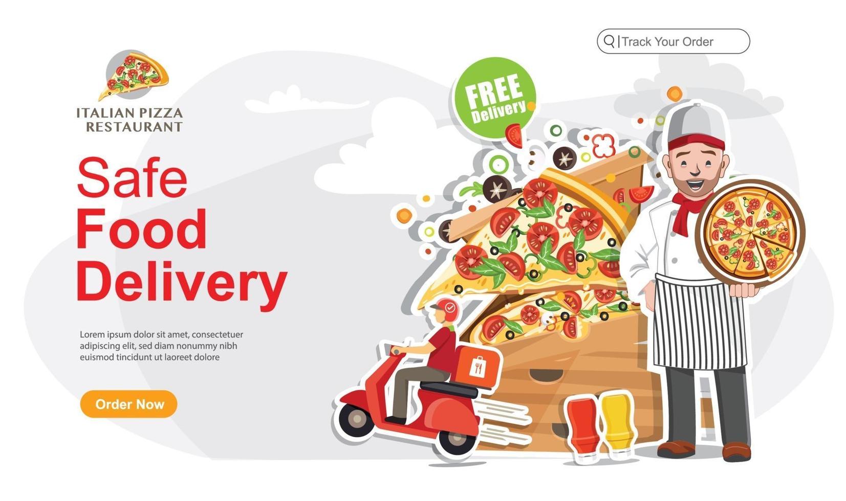Safe food delivery order landing page vector