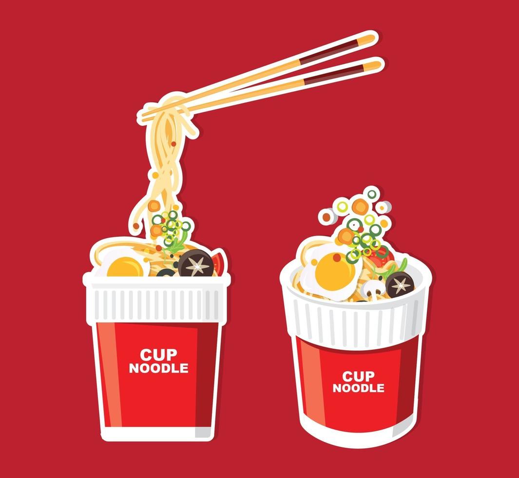 Instant noodle in cup and packaging vector