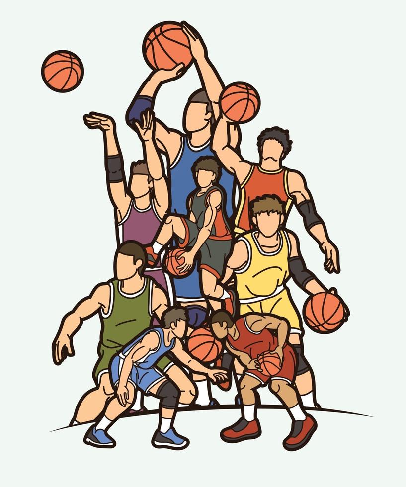 arte de dibujos animados de acción de jugadores de baloncesto vector