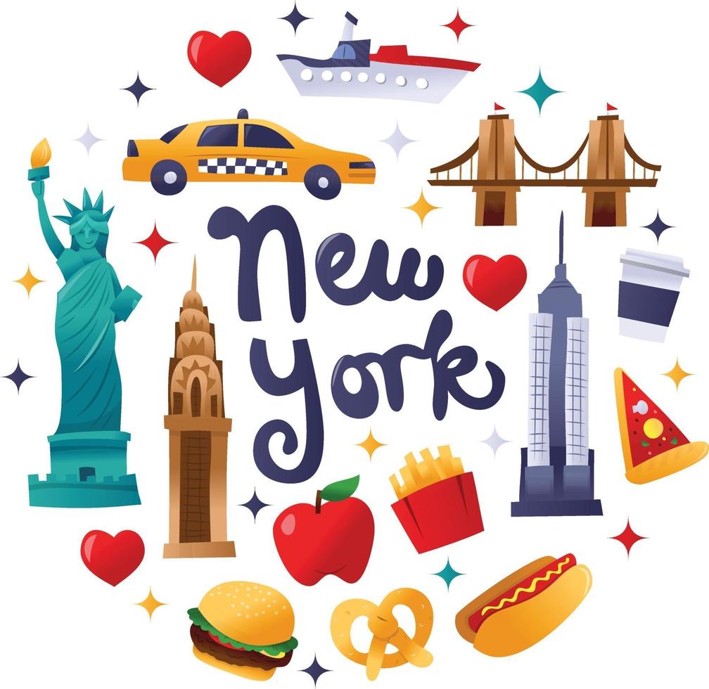 Super Cute New York Culture Round Decorations vector